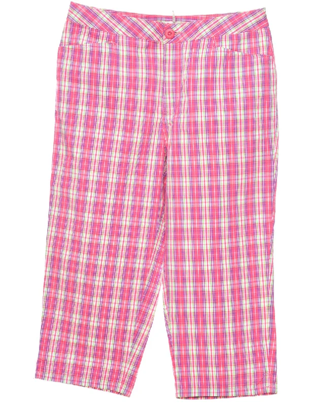 Hot Buy Pink Checked Y2K Cropped Trousers  - W32 L20