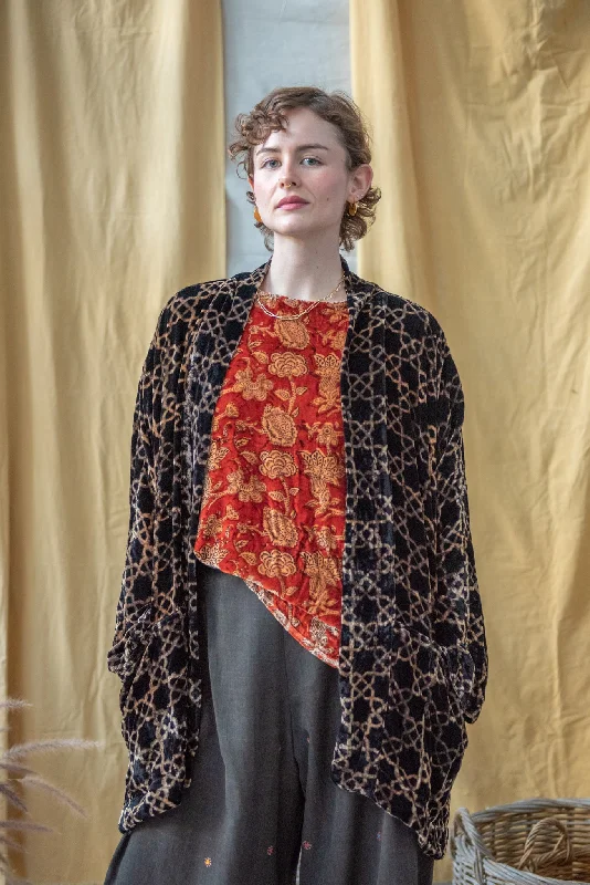 Special Price Kimono Ajrakh Velvet Black Geometric