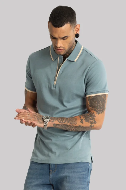 Crazy Deal Powder Blue Zipper Polo T-Shirt