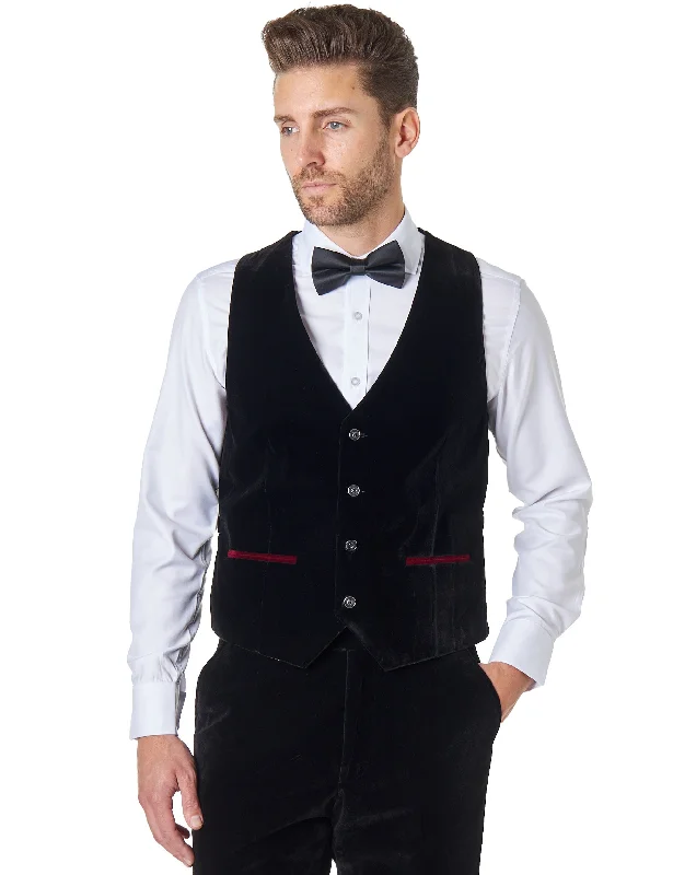Weekend Offers That Sizzle TIM Black Velvet Plain Waistcoat