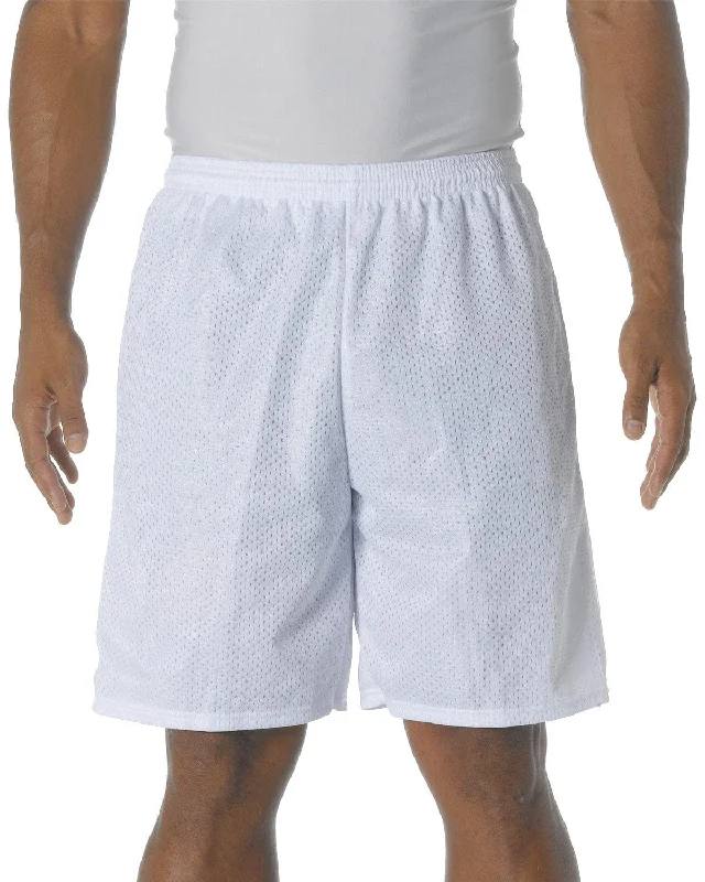 A4 Adult Nine Inch Inseam Mesh Shorts | White