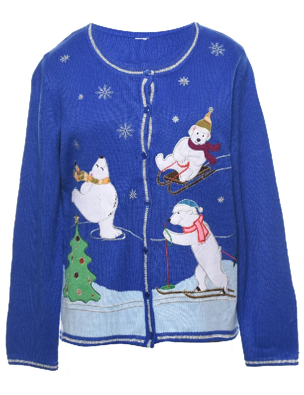 Huge Savings Polar Bear Design Christmas Cardigan - L