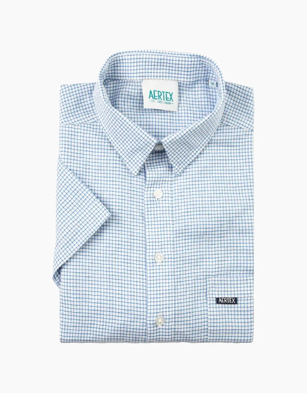 Aertex Taunton Blue Micro Check Short Sleeve Polo