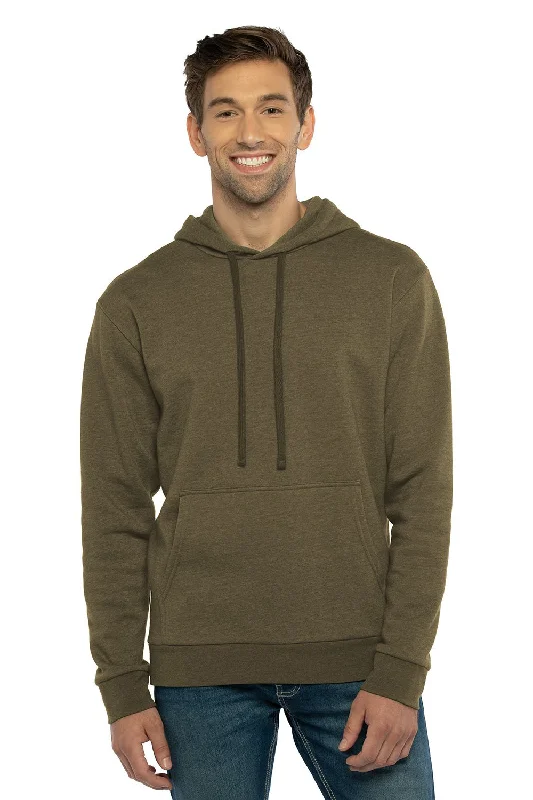 Stock Up Next Level Mens Malibu Hooded Sweatshirt Hoodie w/ Pouch Pocket - Heather Military Green