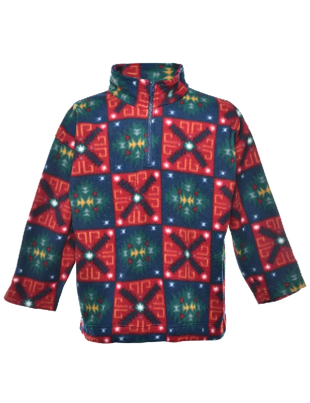 Deep Savings Quarter Zip Patterned Fleece Sweatshirt - M
