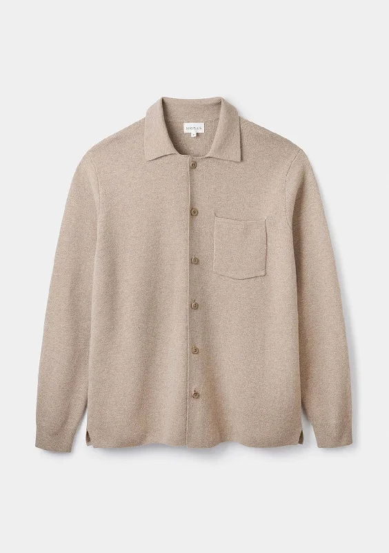 Weekend Wonders Await! Oatmeal Merino Knit Polo Shirt