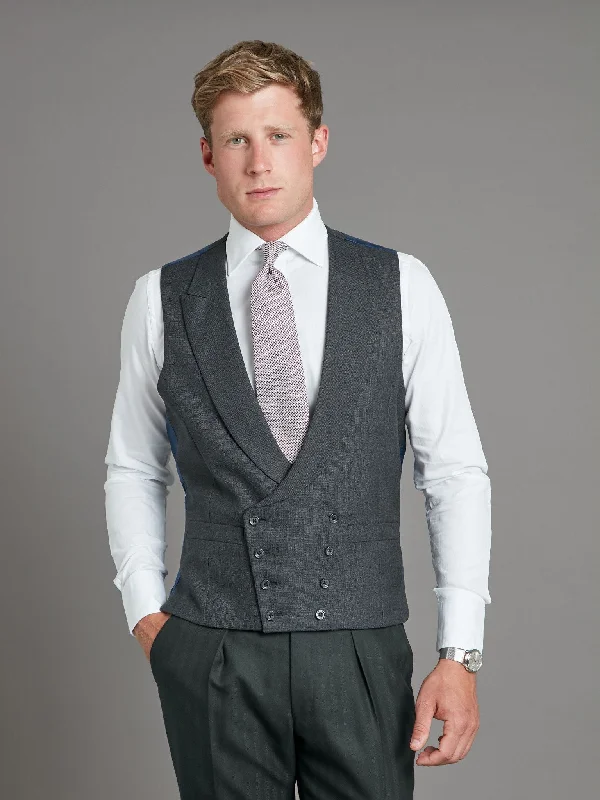 Double Breasted Wool Waistcoat - Plain Grey