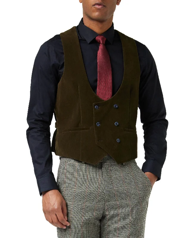 Overstock Clearance HERVE - GREEN VELVET DOUBLE BREASTED WAISTCOAT