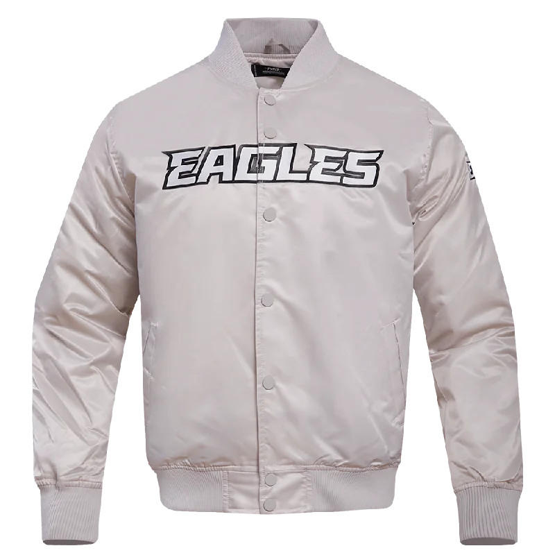 Big Deal NFL PHILADELPHIA EAGLES BIG LOGO NO FILL MEN'S SATIN JACKET (SILVER)