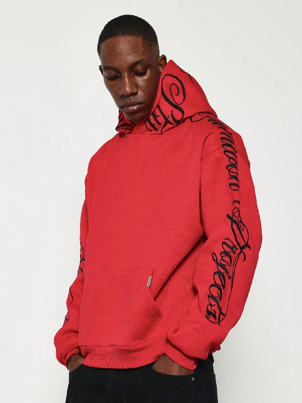 Markdown Sale Regular Fit Overhead Hoodie With Script Embroidery On Sleeve & Hoody