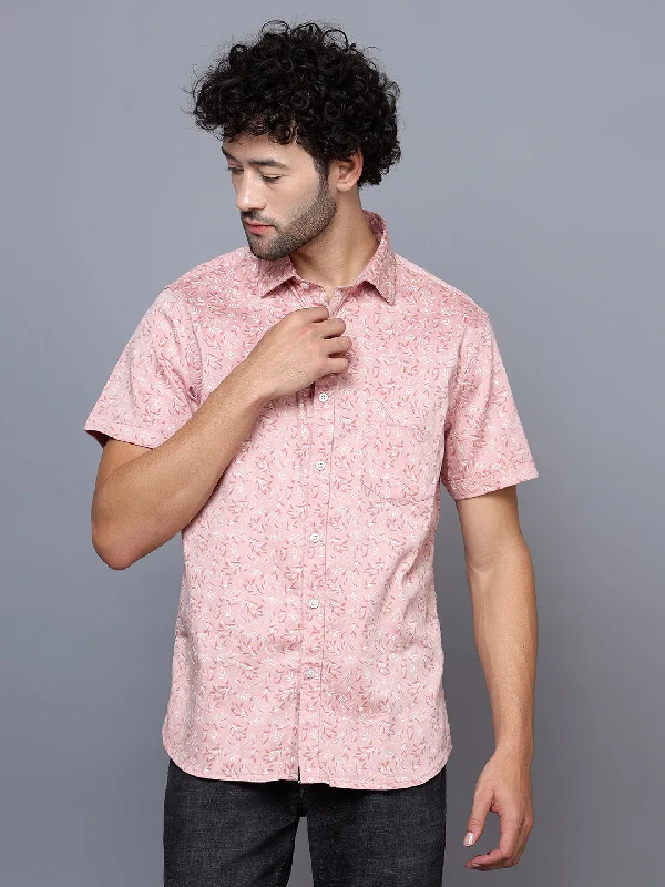 Weekend Deals That Thrill Men's Pink Casual Floral Print Half Sleeve Shirt
