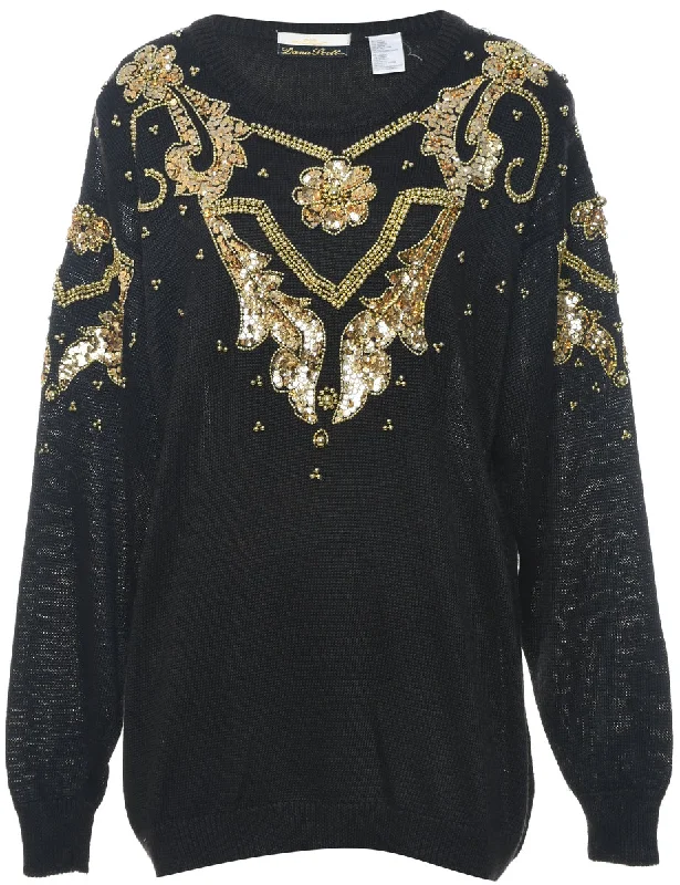 Sequined Black Jumper - L