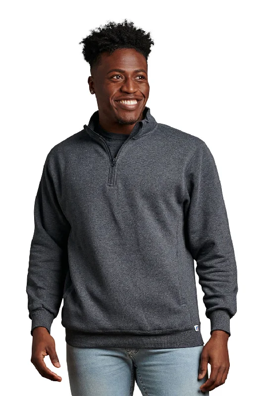Weekend Offers That Shine Russell Athletic Mens Dri-Power Moisture Wicking Fleece 1/4 Zip Sweatshirt w/ Pockets - Heather Black