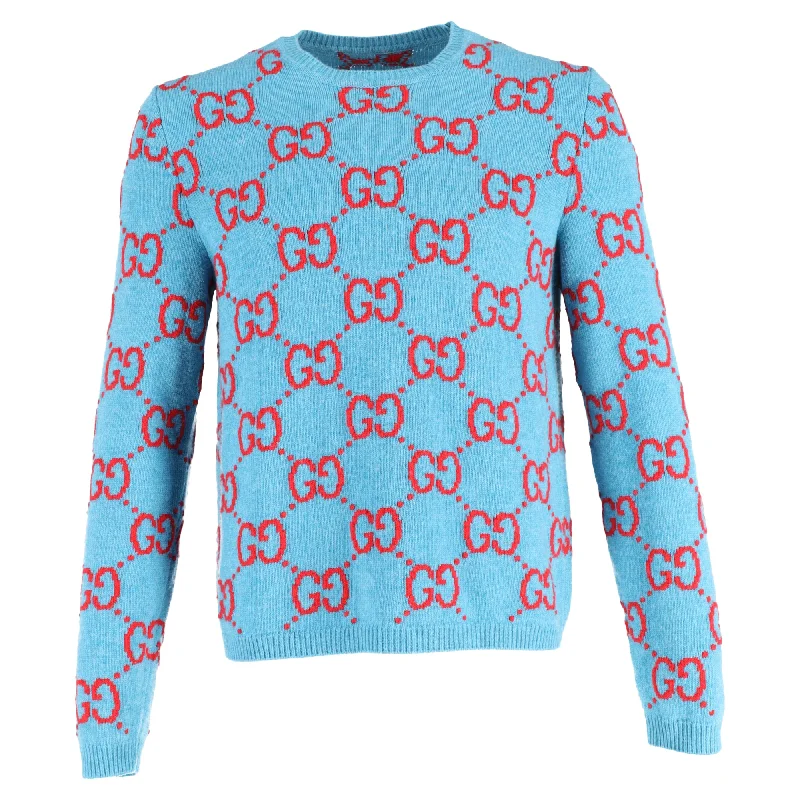 Lowest Price Gucci Logo Crewneck Sweater in Light Blue Wool