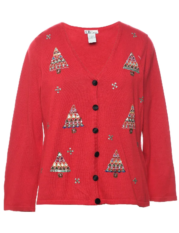 Year-End Clearance Red Christmas Cardigan - L