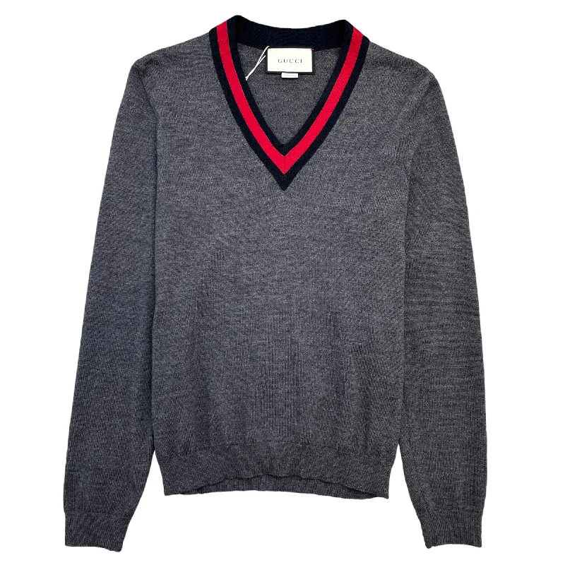 Super Bargain Men's V-Neck Jumper Grey Size XS