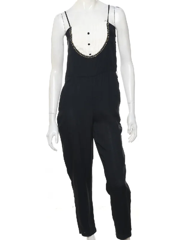 Weekend Discounts to Love Pintucks Black & White Lace Detail Jumpsuit - XS