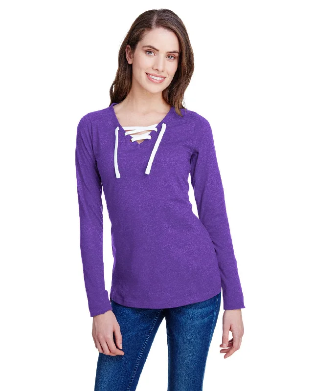 LAT Ladies Long Sleeve Fine Jersey Lace-Up T-Shirt | Vint Purple/ Wht