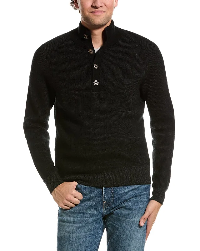 Deal of the Day Amicale Cashmere Plaited Brioche Button Mock Cashmere Sweater