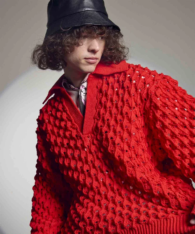 Weekend Specials to Cherish Prime-Over Spike Mesh Skipper Knit Pullover