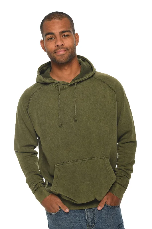 Savings Soar This Weekend Lane Seven Mens Vintage Raglan Hooded Sweatshirt Hoodie w/ Pouch Pocket - Vintage Olive Green