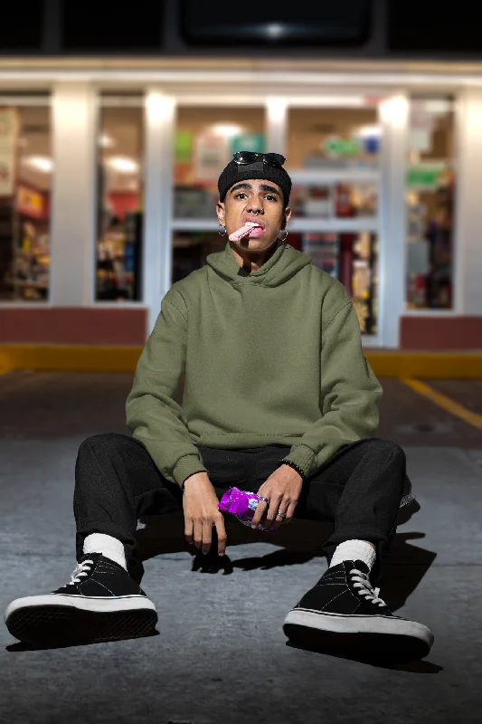 Instant Deal Basic Olive Green Winter Hoodies