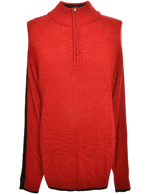 Don't Miss Out Quarter Zip Red Jumper - XL