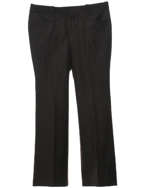 Exclusive Weekend Offers Inside Pinstriped Dark Brown Trousers - W36 L31