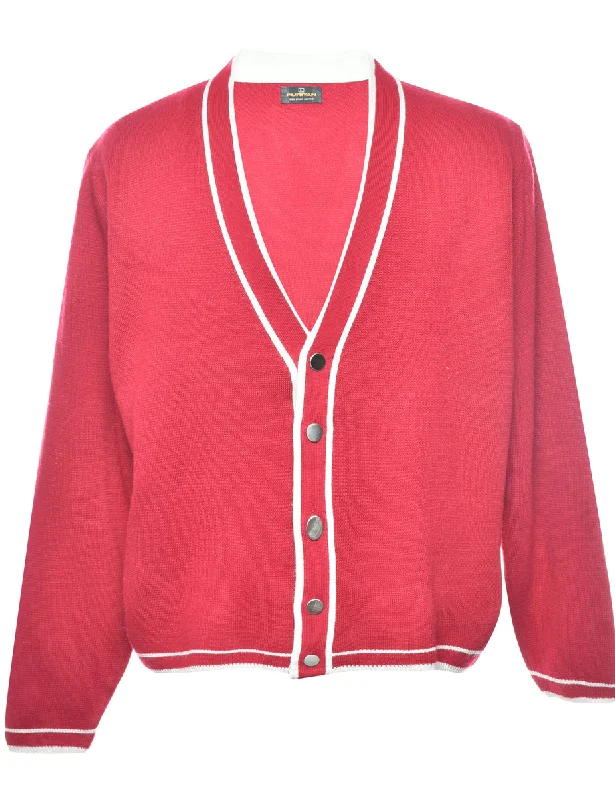 Super Savings Red & White Contrast Knit Vintage Cardigan - L