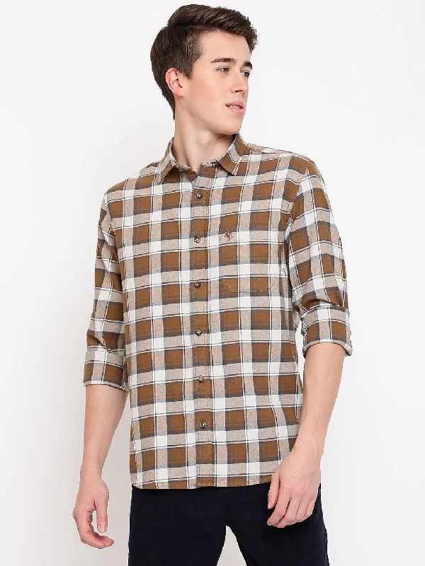 Hurry In Men's Brown Casual Big Checks Full Sleeve Shirt