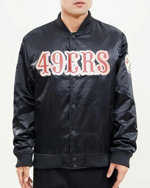 NFL SAN FRANCISCO 49ERS WORDMARK MEN'S SATIN JACKET (BLACK)