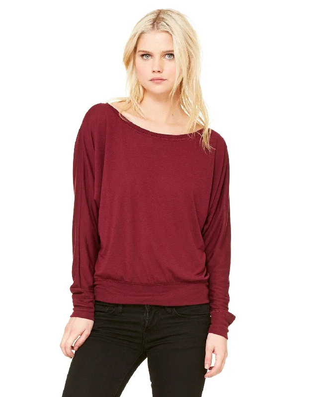 Bella+Canvas Ladies Long Sleeve Off The Shoulder Top | Maroon