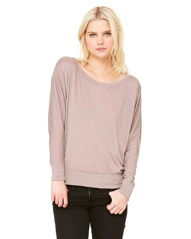 Bella+Canvas Ladies Long Sleeve Off The Shoulder Top | Pebble