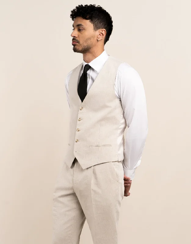 The Best Deal Churchill Beige Linen Blend Waistcoat