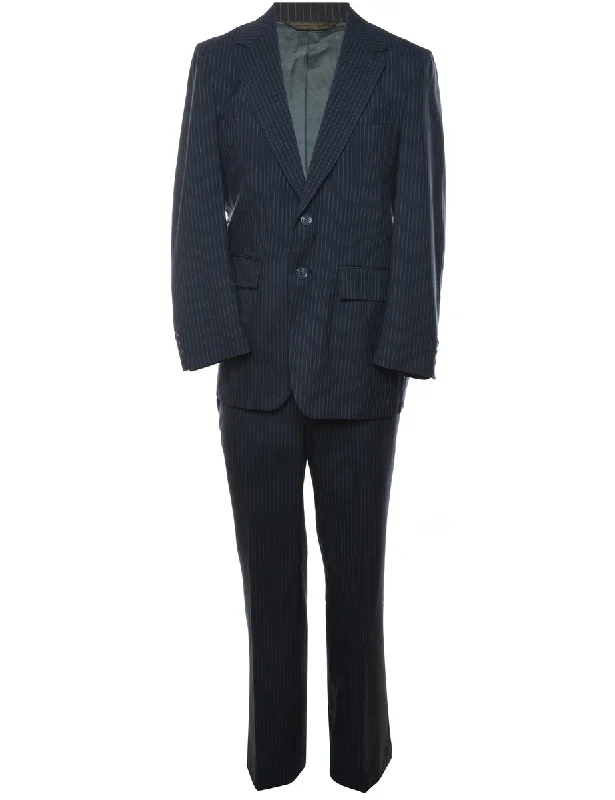 Weekend Bargains to Cherish Pinstriped Tailored Navy Suit - L
