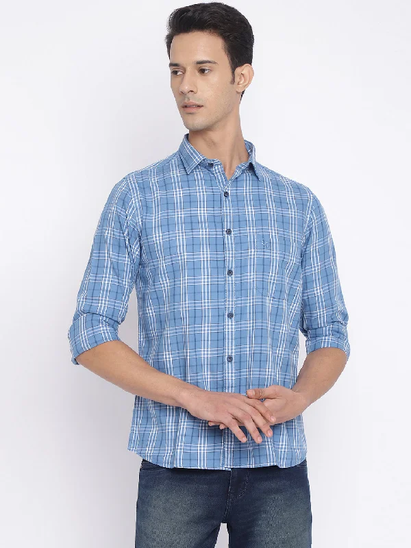 Men's Sky Blue Casual Big Checks Full Sleeve Shirt