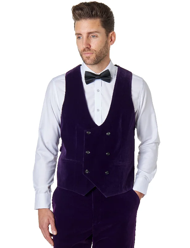Weekend Discounts to Celebrate RICKY Purple Velvet Low U Cut Waistcoat
