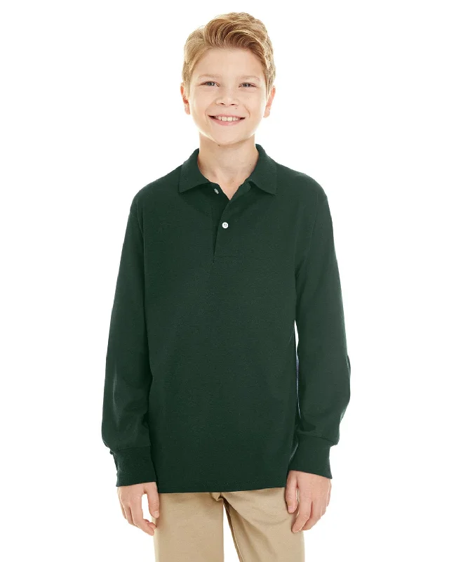 Jerzees Youth Long Sleeve Polo Shirt | Forest Green