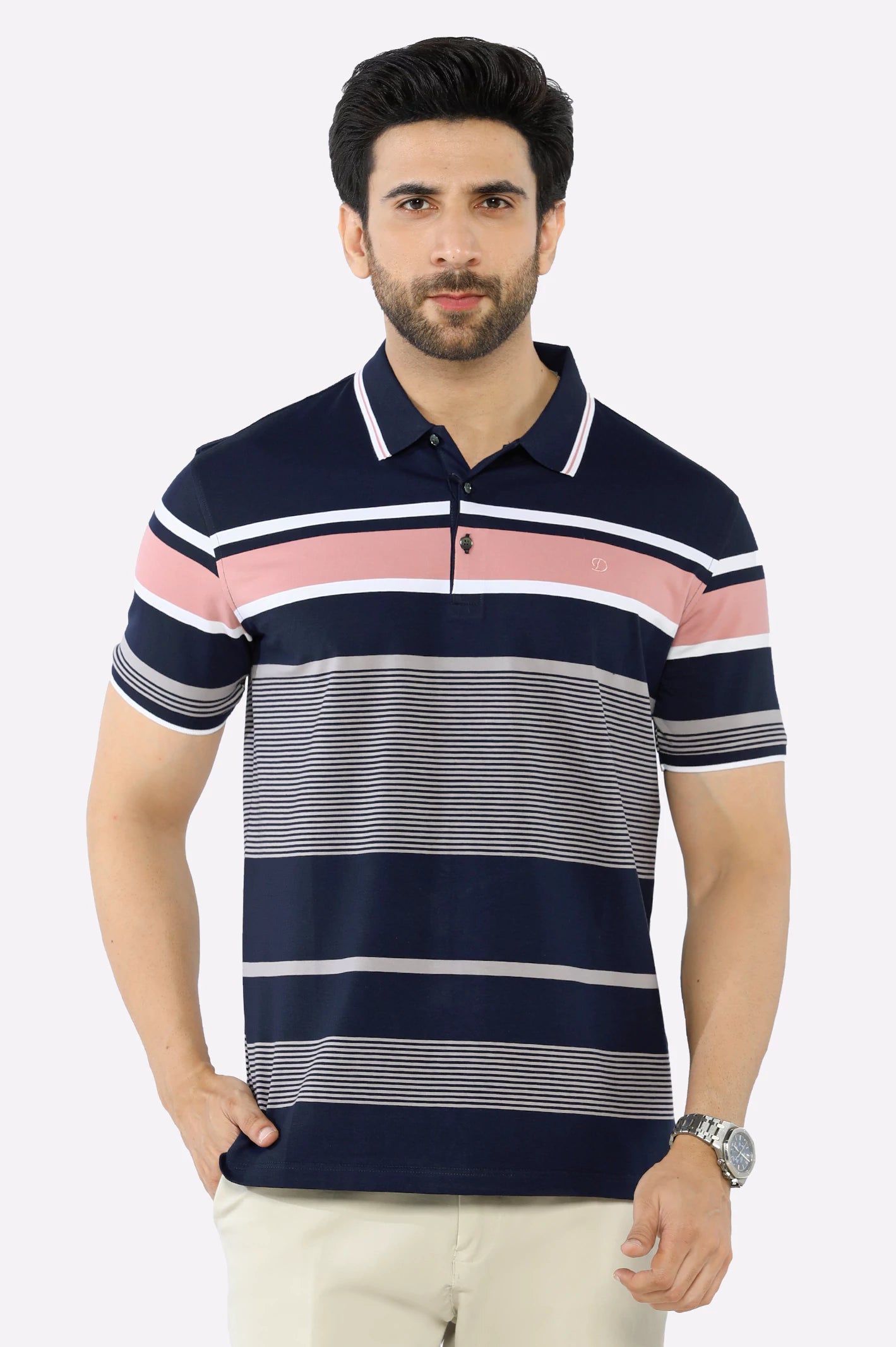 Navy Blue Yarn Dyed Polo