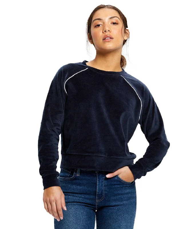 US Blanks Ladies Velour Long Sleeve Crop T-Shirt | Navy Blue