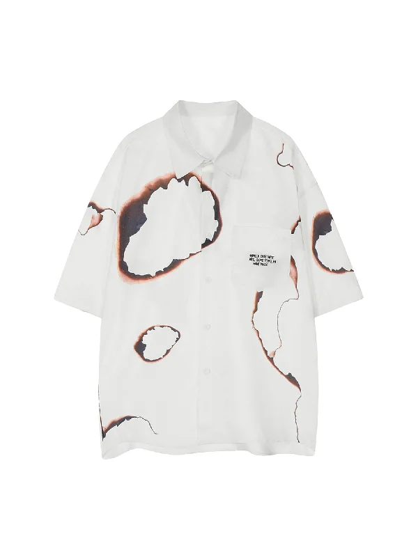 New Deal Thesupermade American Retro Flame Design Print Shirt