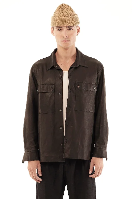 Hurry Up LEATHER SHIRT JACKET IN BLACK