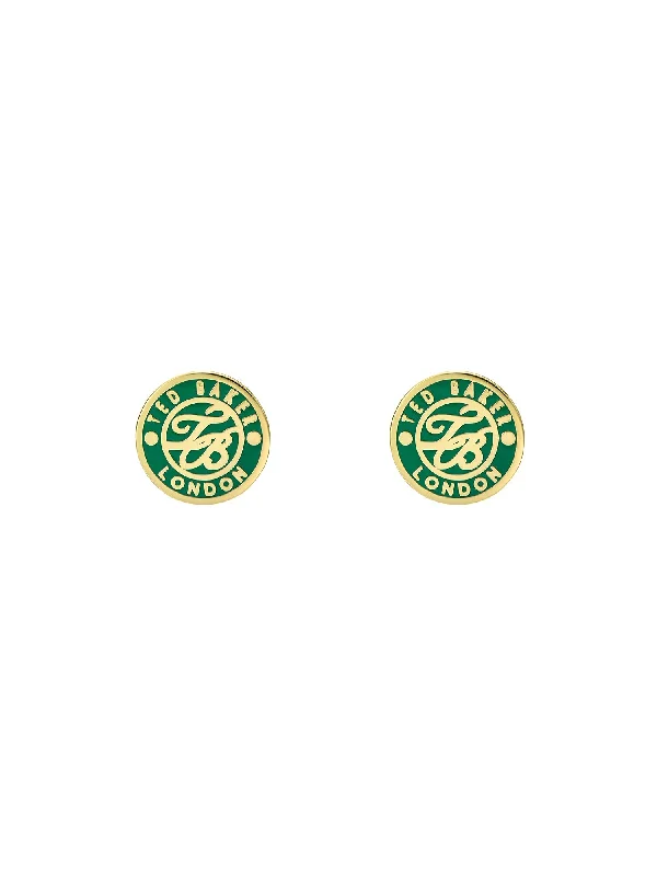 Monlia Green Monogram Button Stud Earrings Gold