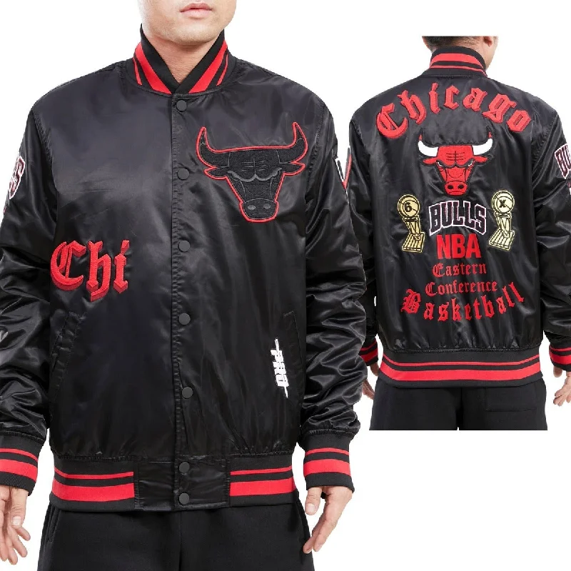 Unmissable Offer NBA CHICAGO BULLS OLD ENGLISH LOGO MEN'S SATIN JACKET (BLACK/RED/BLACK)