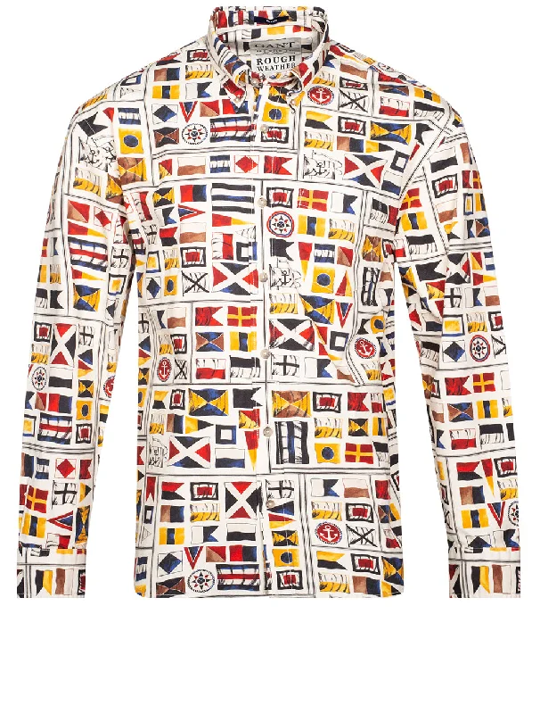 Reduced Rates Rough Weather Relaxed Flag Print Shirt Caulk White