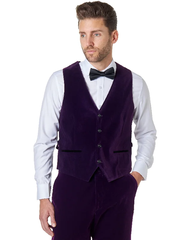 Weekend Bargains to Relish RICKY Purple Velvet Plain Waistcoat