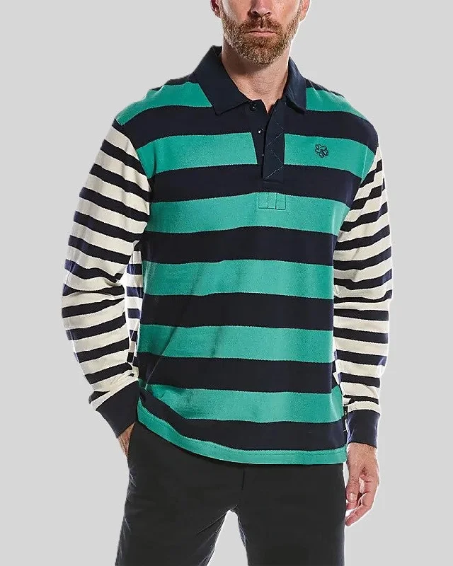 Weekend Shopping Made Better Ted Baker Weddell Mixed Strp LS Rugby Polo Green