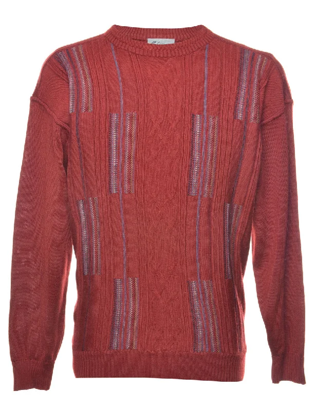Weekend Offers That Impress Patterned Maroon Knit Jumper - L