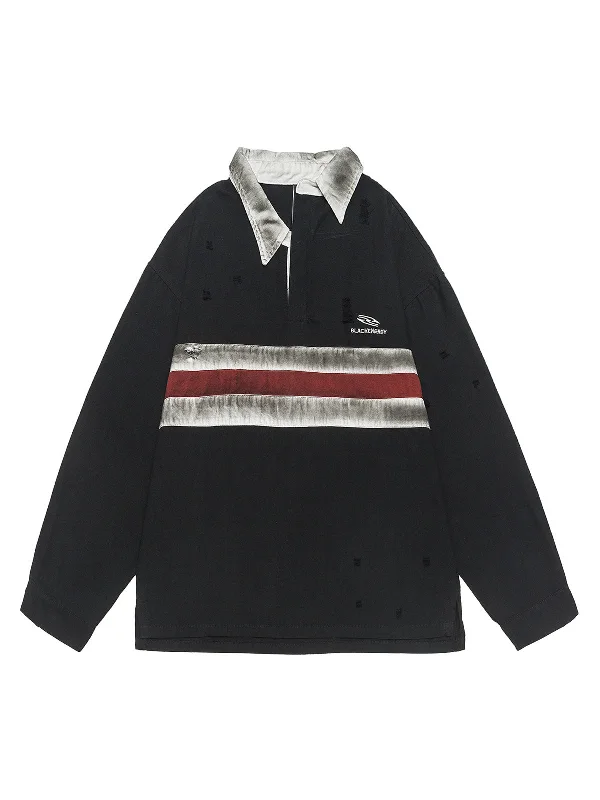 Shop Now Dirty-Dye Embroidered Long Sleeve Polo Shirt