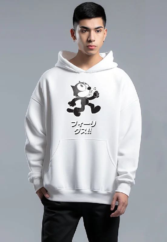 Mega Sale MOB05 Hoodie Pria Oversize Bahan Scubalux gambar Kucing Felix putih